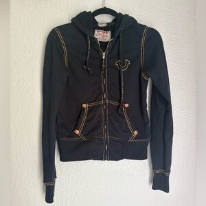 True Religion Jacket Cropped Slim Thick yellow and Orange stitching Women’s Med